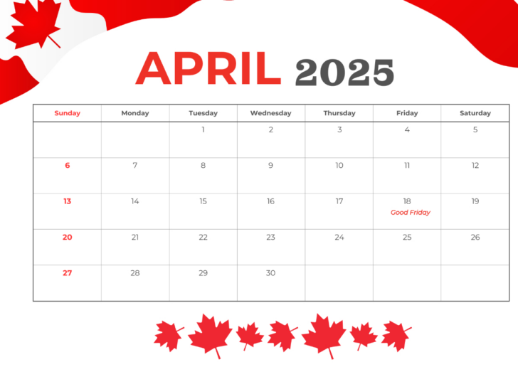 April 2025 Calendar Canada Printable