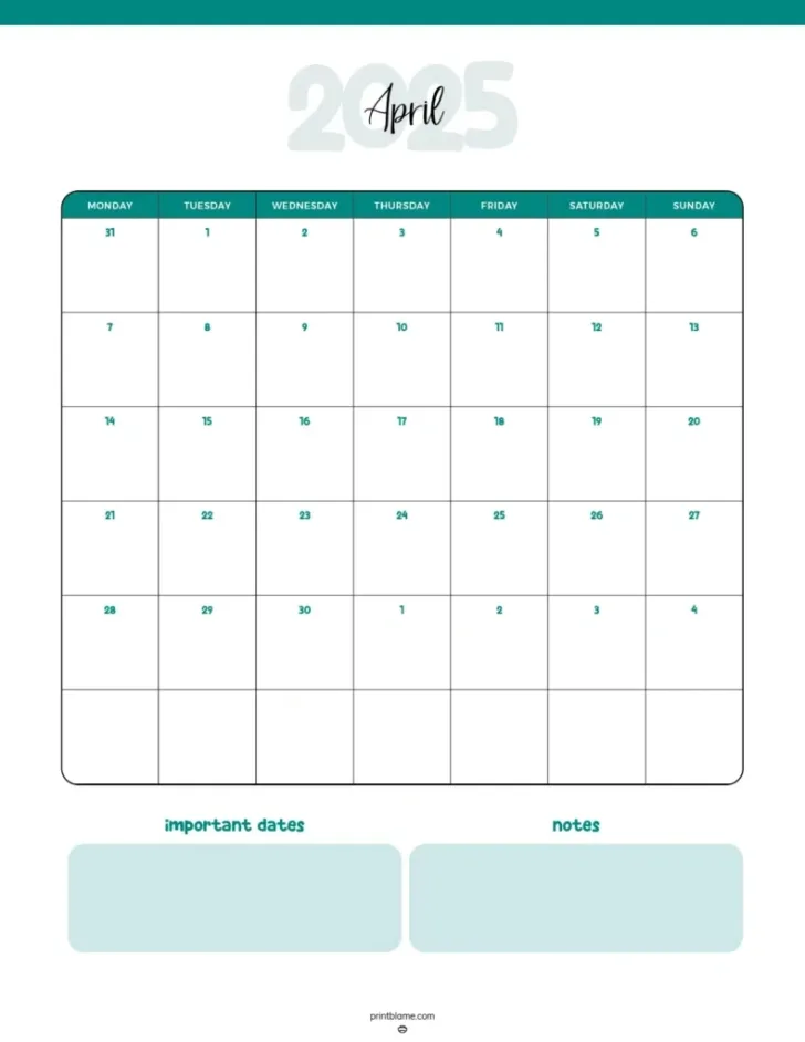 April 2025 Printable Menu Calendar