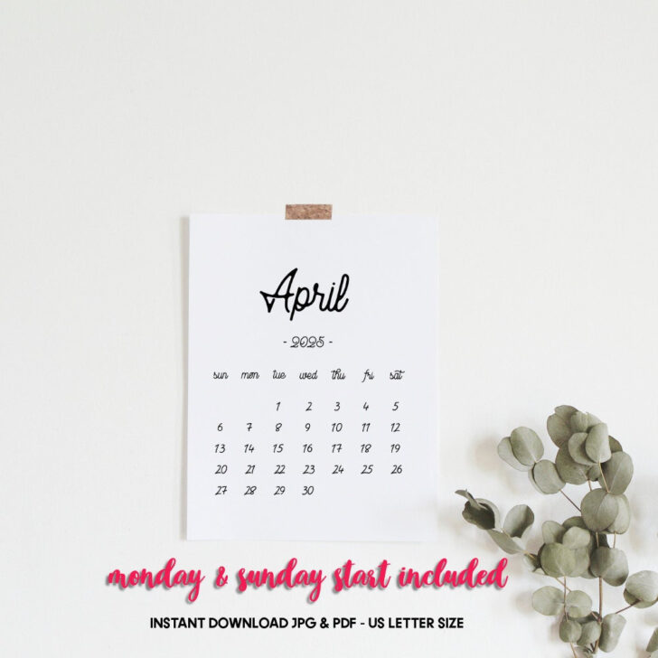 5×7 Printable Calendar April 2025