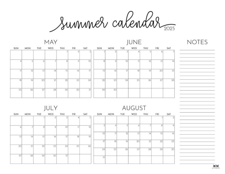 Calendar For May June and July 2025