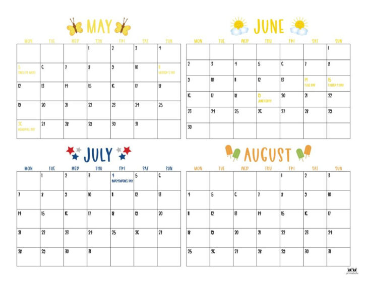 May June July Printable Calendar 2025