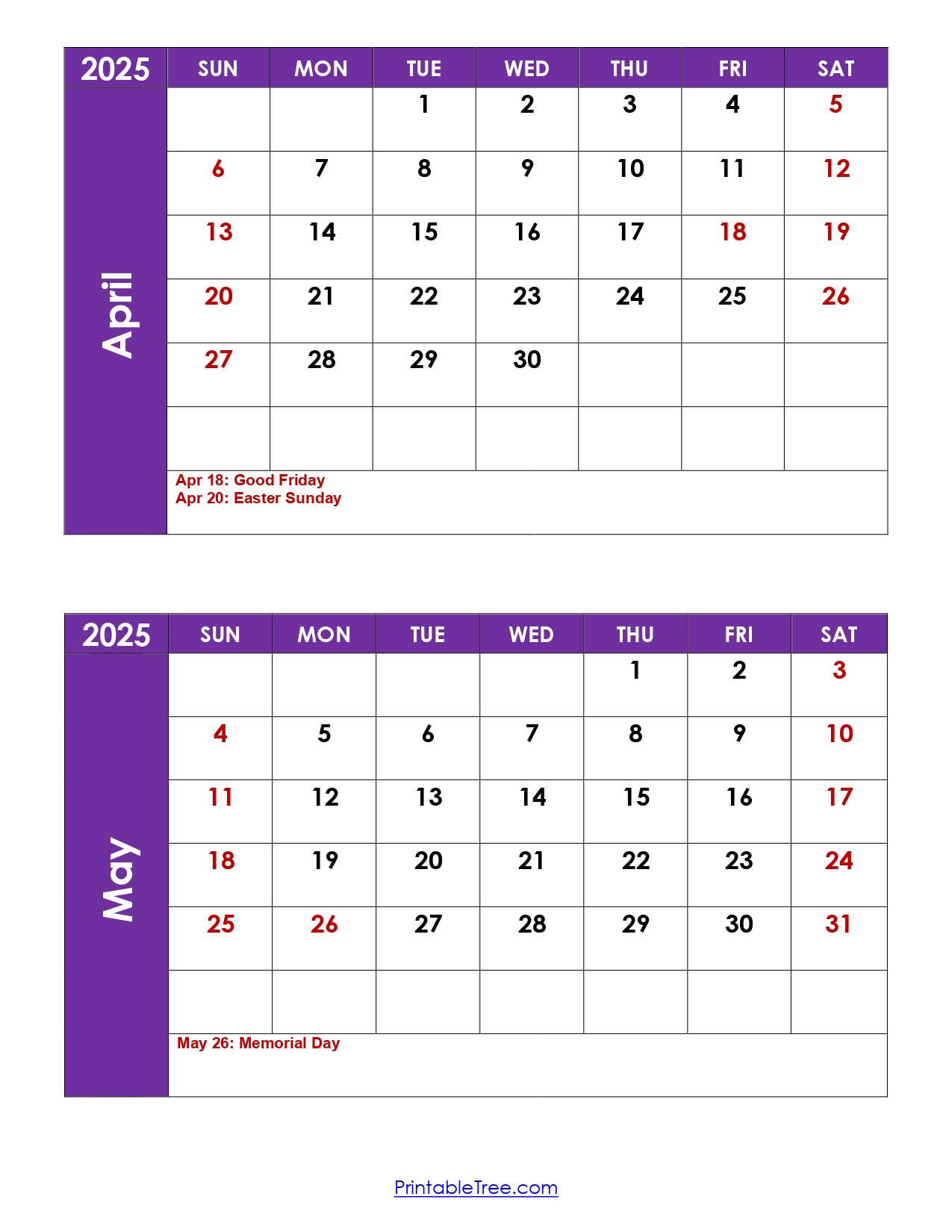 April And May 2025 Calendar Printable | Two Months Calendar in April May Calendar 2025