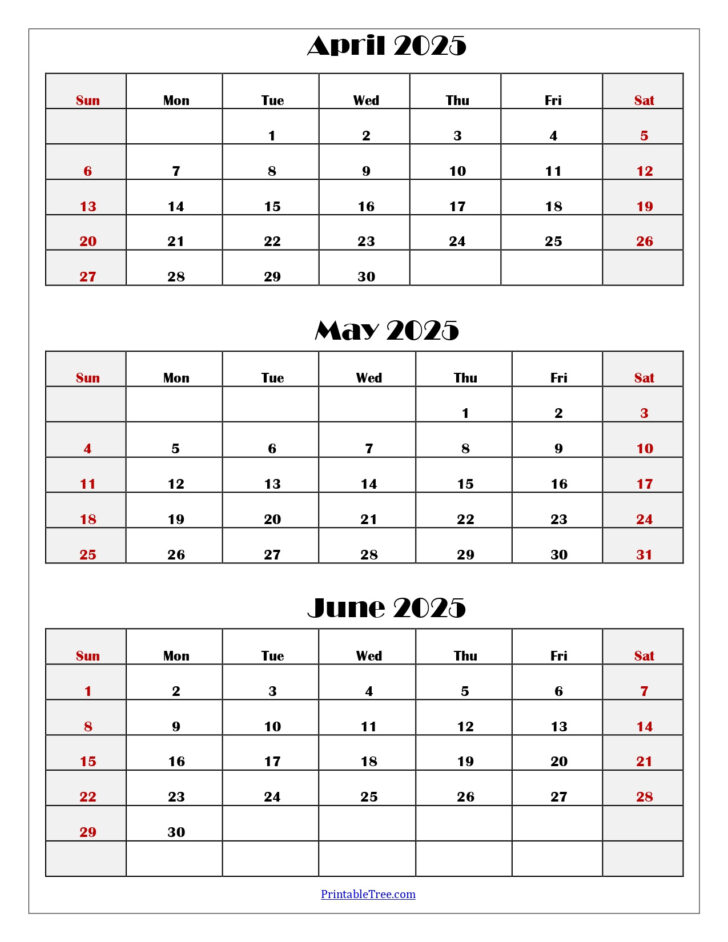 Printable April May June 2025 Calendar