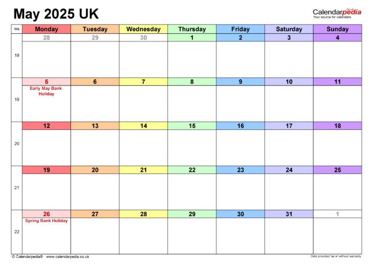 Show Me the Calendar For the Month of May 2025