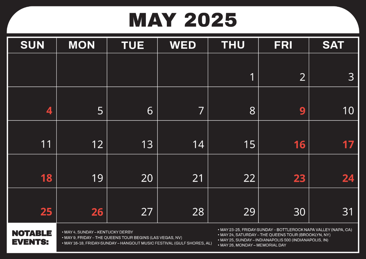 Free May 2025 Calendar Templates To Edit Online with regard to Calendar Of Events For May 2025