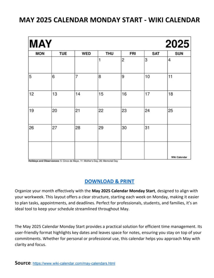 Wiki Calendar May 2025