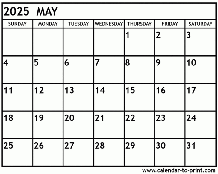Free Printable Calendar 2025 Monthly May