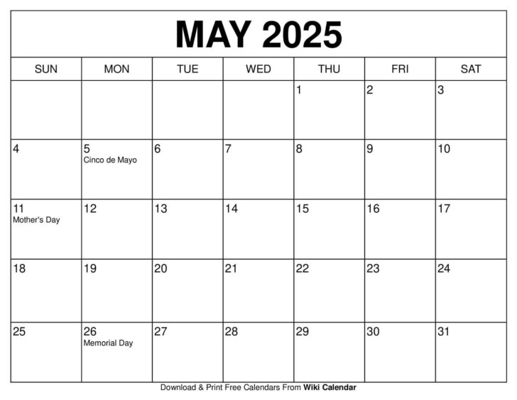 May 2025 Calendar Printable Free Wiki