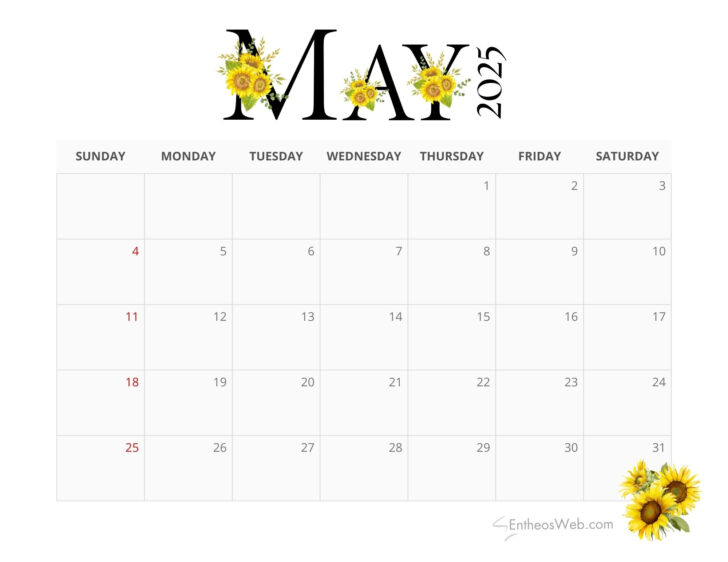 May Calendar 2025 Free Printable