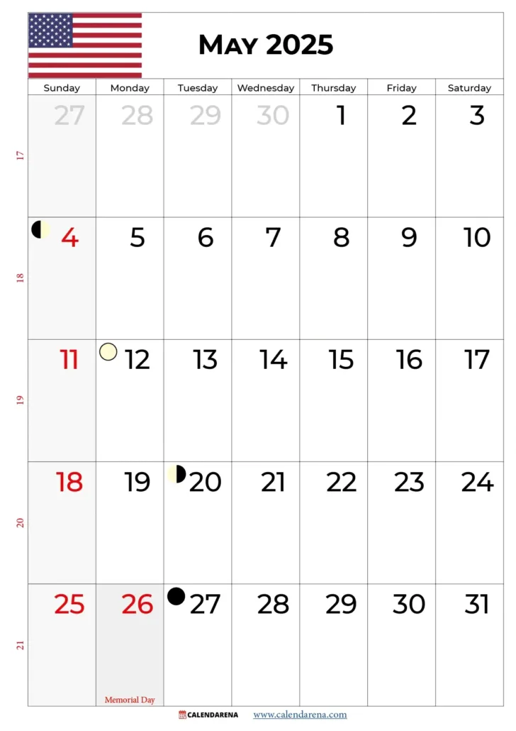 May Calendar 2025 with Holidays