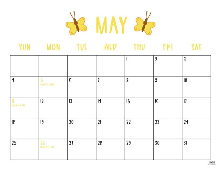 May Calendar of Holidays 2025