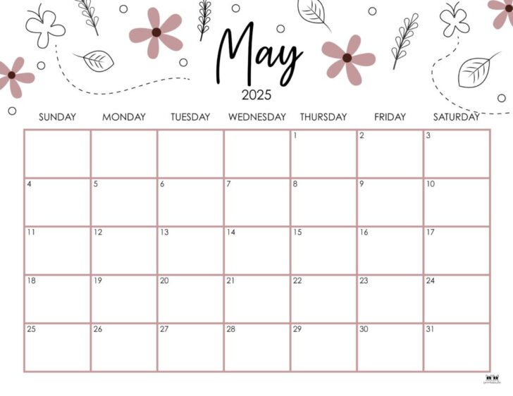 May Monthly Calendar 2025 Printable