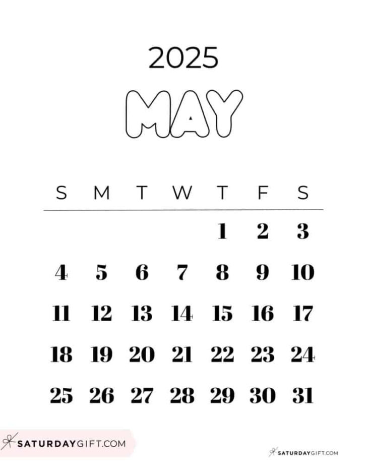 May Calendar 2025 Printable Cute