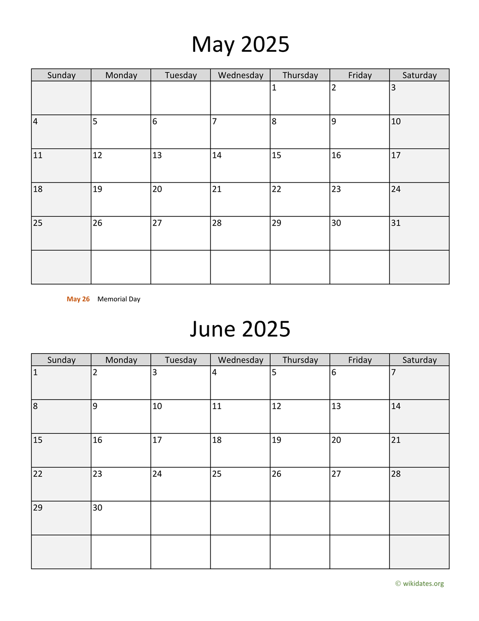 May And June 2025 Calendar | Wikidates with regard to Calendar Of May June 2025