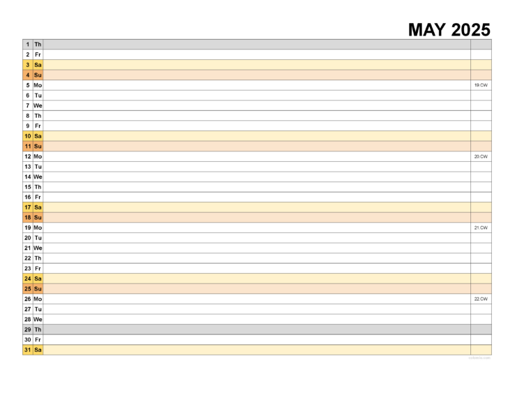 May 2025 Printable Calendar with Lines