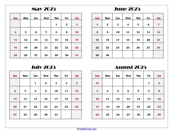 May June July August 2025 Calendar