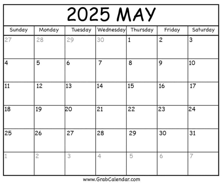 Printable May Calendar 2025 Template