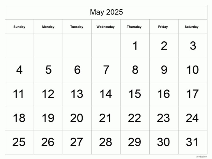 Free May Calendar 2025 to Print