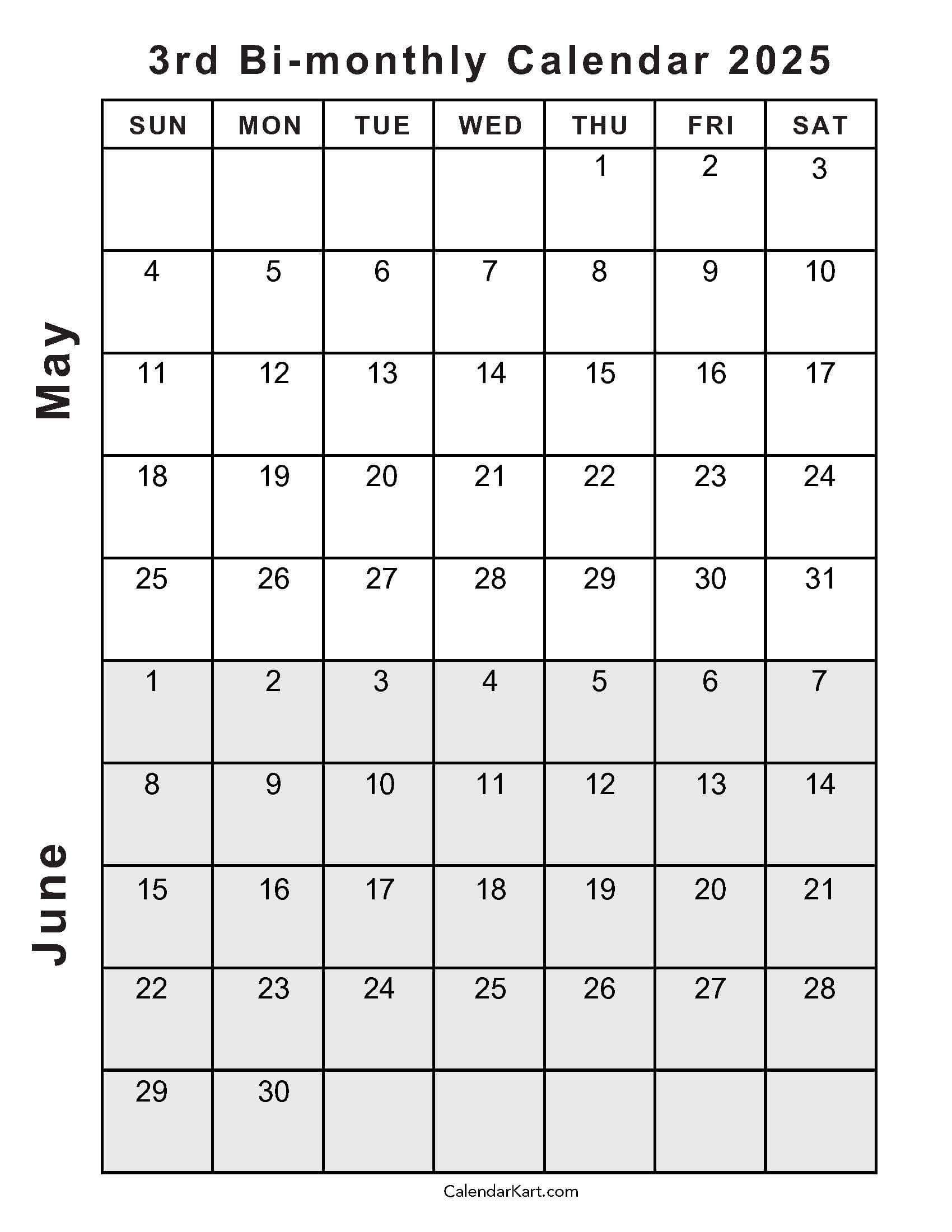 Printable May June 2025 Calendar Templates | Calendarkart throughout Printable Calendar May and June 2025