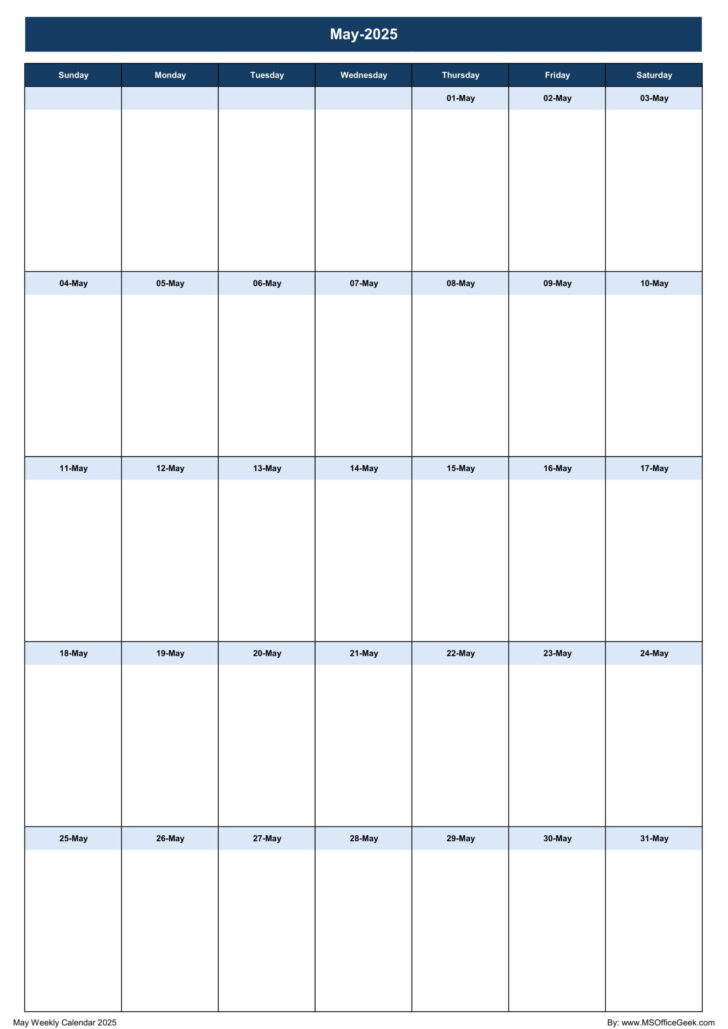 May Weekly Calendar 2025 Printable