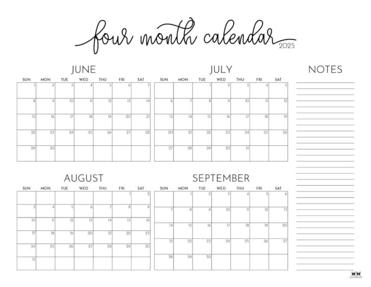 June July August September Calendar 2025