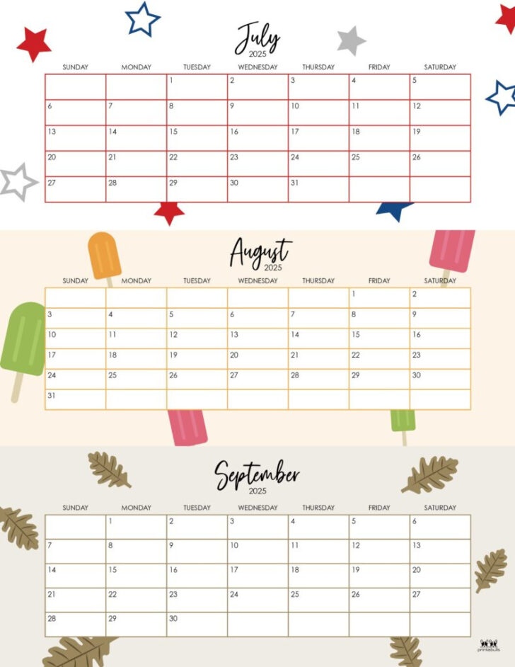 Free Printable Calendar June July August 2025