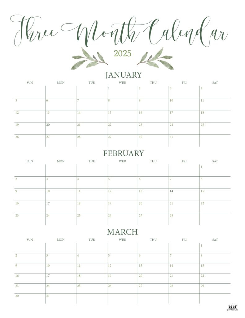 2025 Three Month/Quarterly Calendars - 36 Free Cals | Printabulls in 3 Month Calendar 2025 June July August