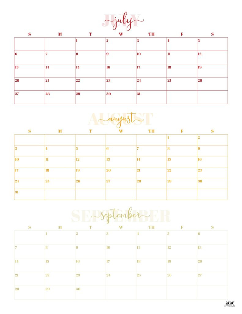 2025 Three Month/Quarterly Calendars - 36 Free Cals | Printabulls with Printable 3 Month Calendar June July August 2025