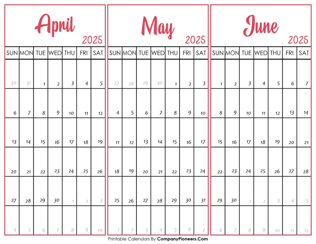 April May June Calendar Printable | Printable Calendars