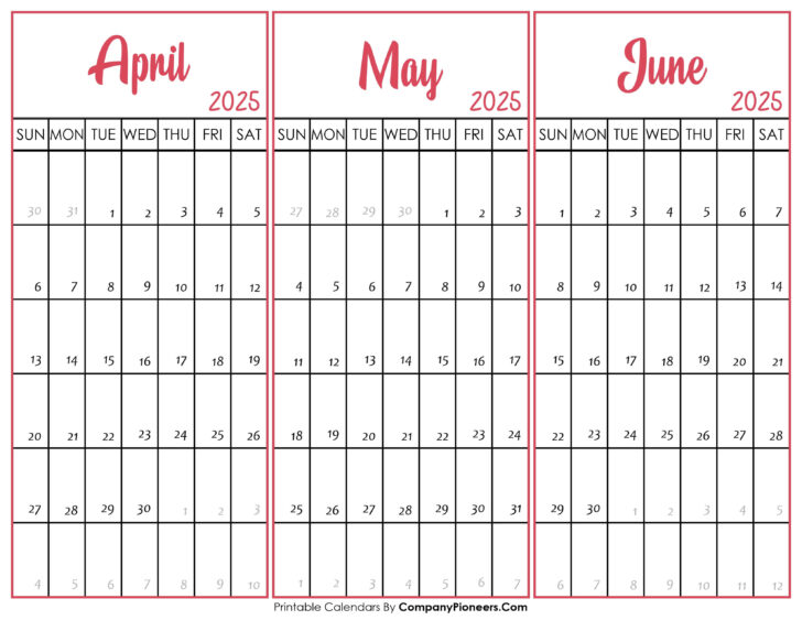 April May June Calendar Printable