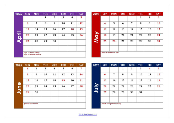 April May June July Calendar 2025