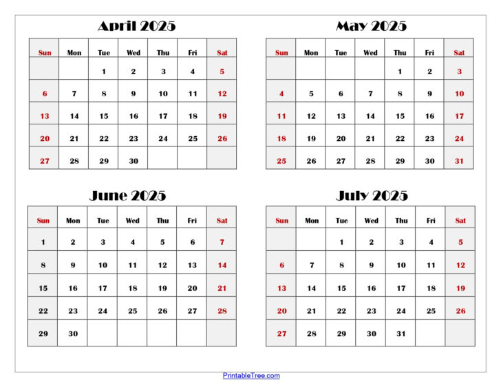 April to June 2025 Calendar