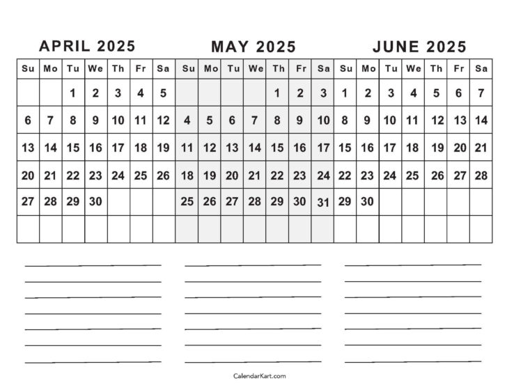 March April May June 2025 Calendar