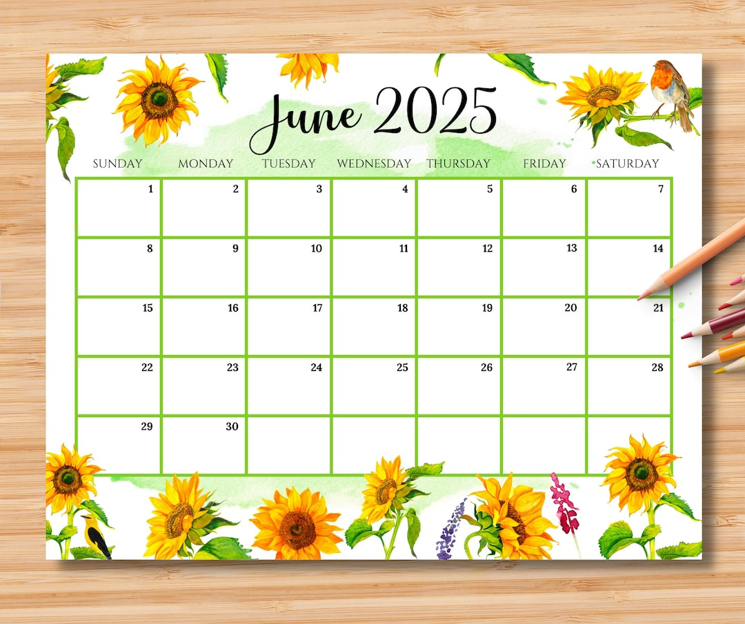 Buy Editable June 2025 Calendar, Gorgeous Summer With Beautiful Sunflowers, Printable Classroom Calendar, Monthly Planner, Kids School Schedule Online throughout Sunflower June 2025 Calendar