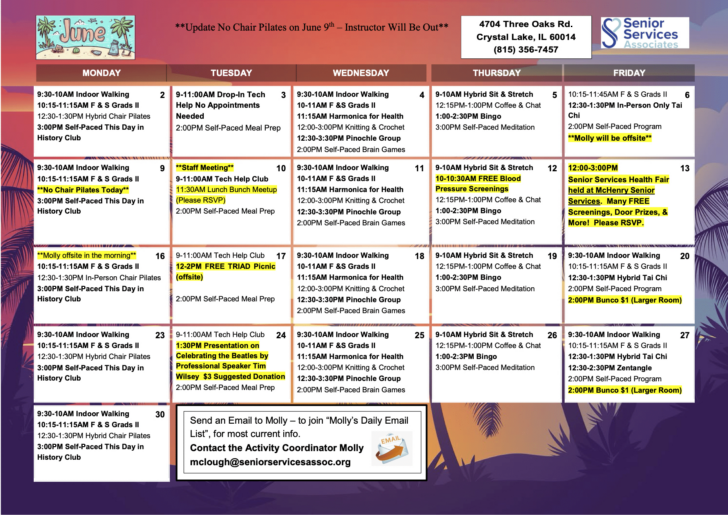 June Activity Calendar For Seniors 2025