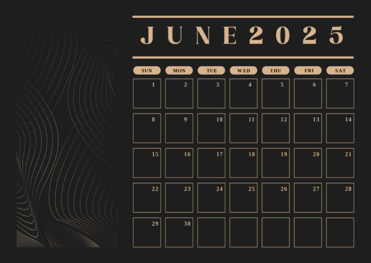 June 2025 Calendar Black Background
