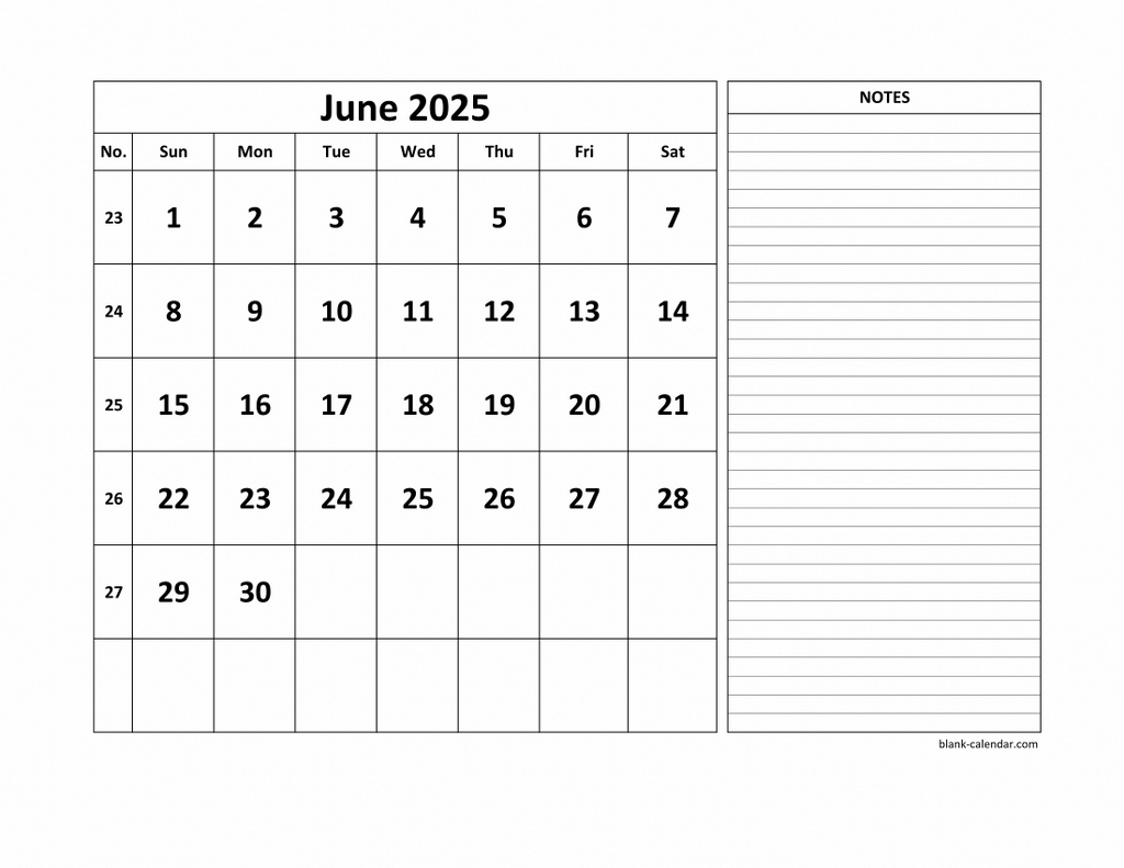Free Download Printable June 2025 Calendar, Large Space For with June 2025 Calendar With Notes