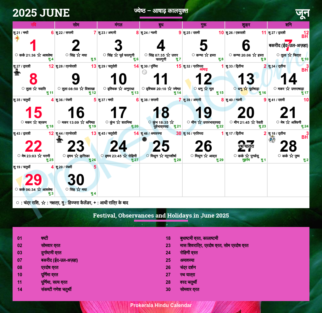 Hindu Calendar 2025, June within June 2025 Hindu Calendar