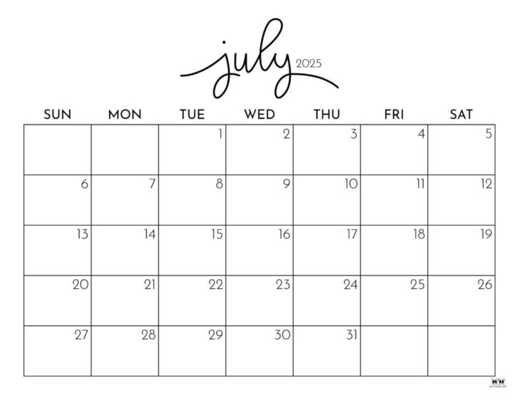 June and July 2025 Printable Calendar
