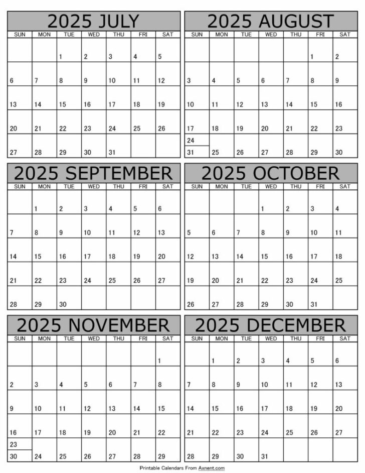 June 2025 to December 2025 Calendar