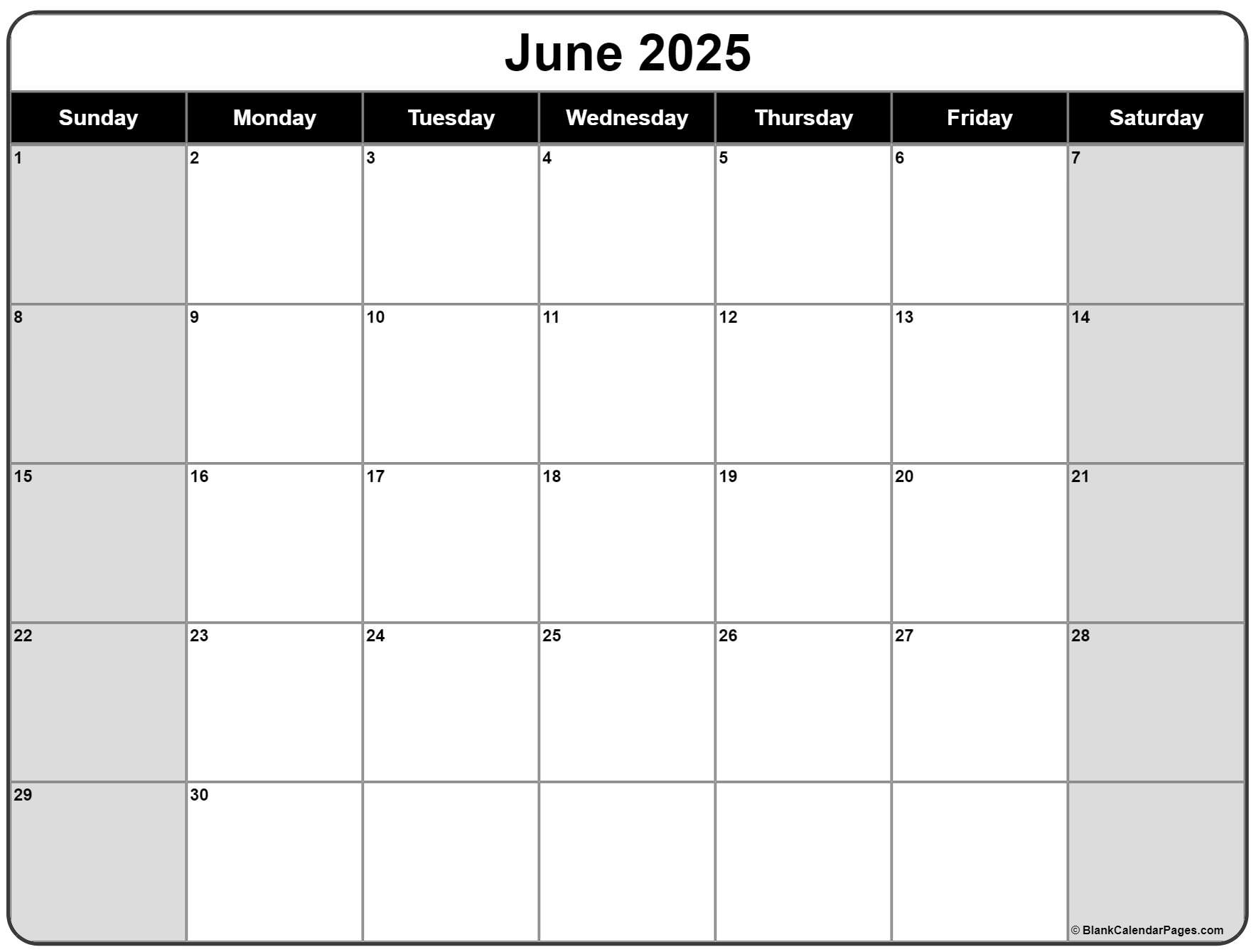 June 2025 Calendar | Free Printable Calendars in June 2025 Calendar Template