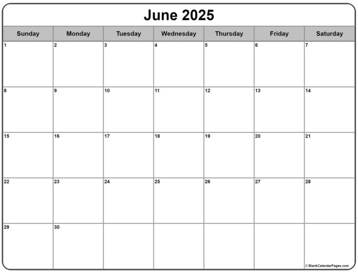 June 2025 Monthly Calendar