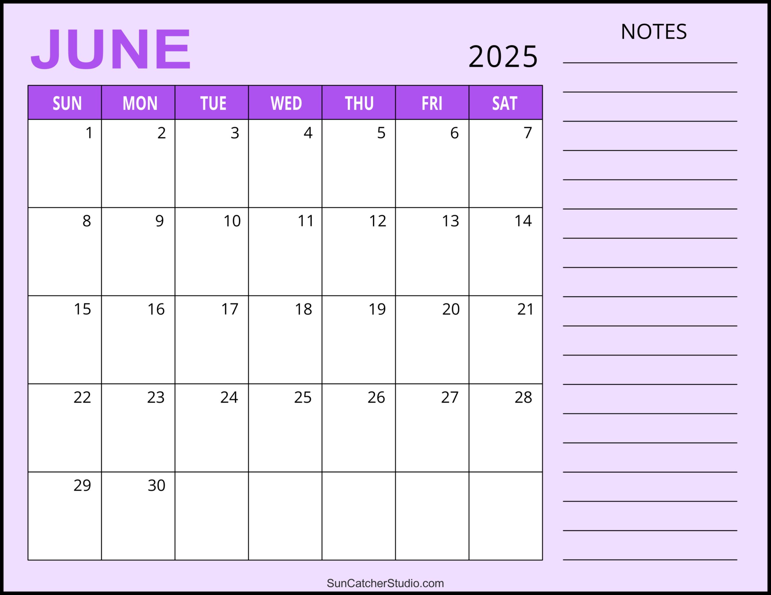 June 2025 Calendar (Free Printable) – Free Printables, Monograms in June 2025 Calendar with Notes