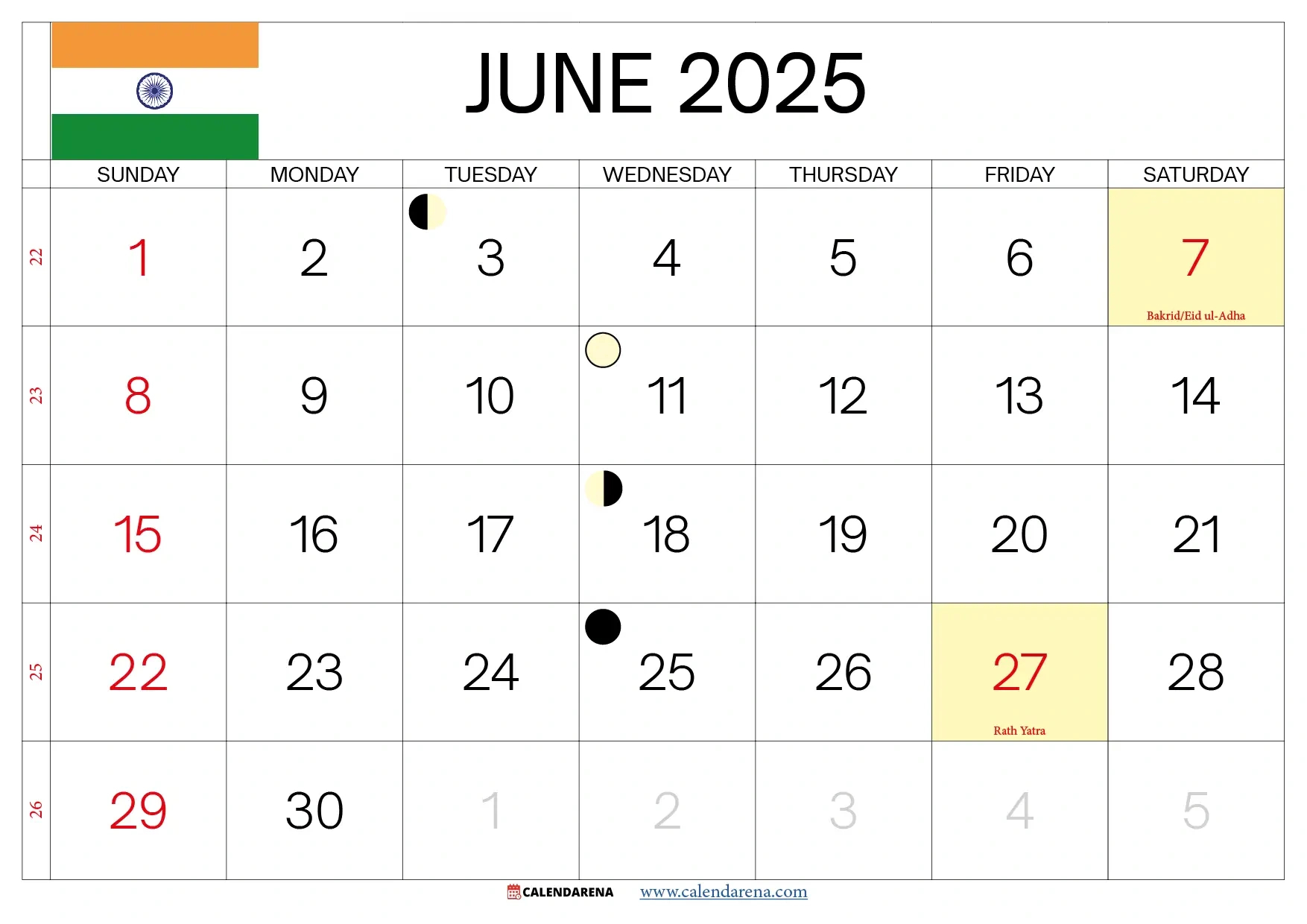 June 2025 Calendar India within Month Of June Calendar 2025