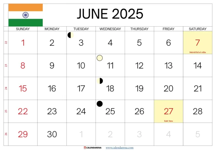 Show Calendar For June 2025