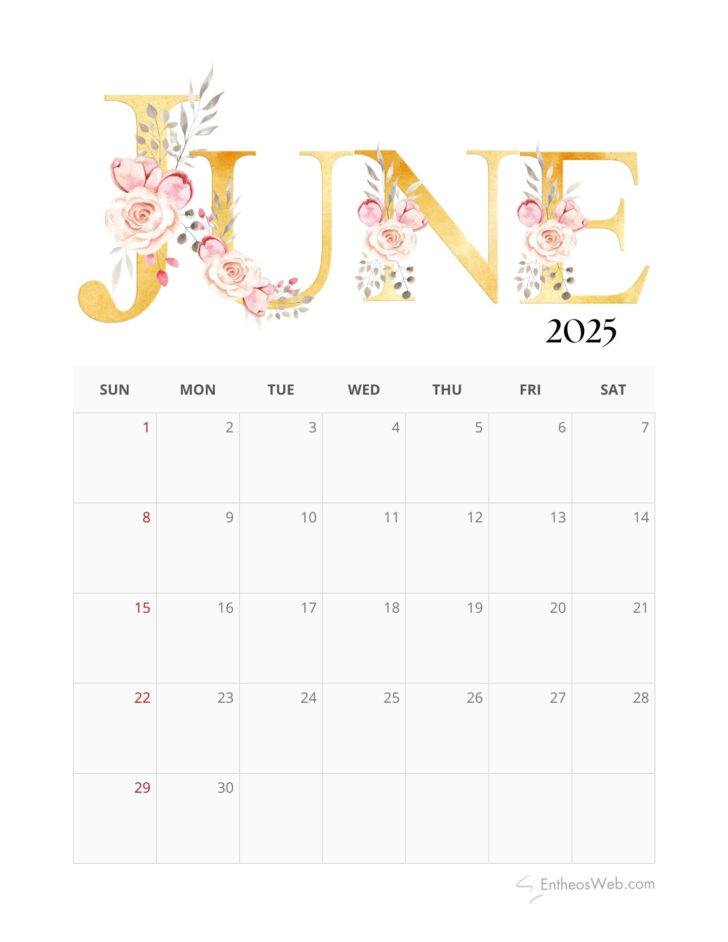 Cute June Printable Calendar 2025