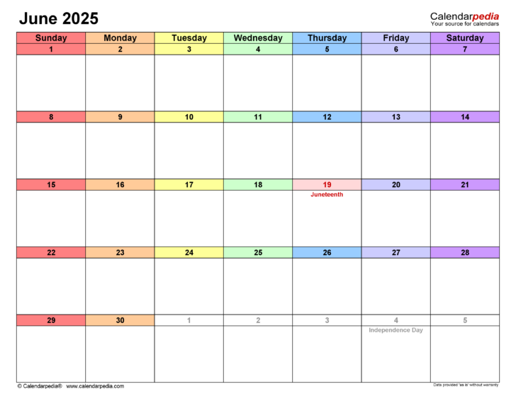 June and July 2025 Editable Calendar
