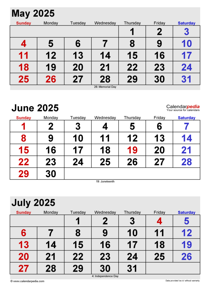 Calendar May June July 2025 Calendar May June July 2025