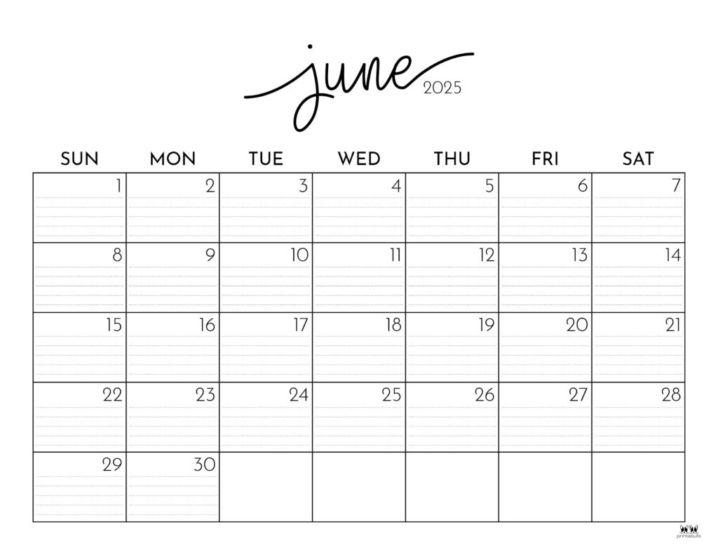 June 2025 Calendars - 107 Free Printables | Printabulls for Printable June Calendar Template 2025