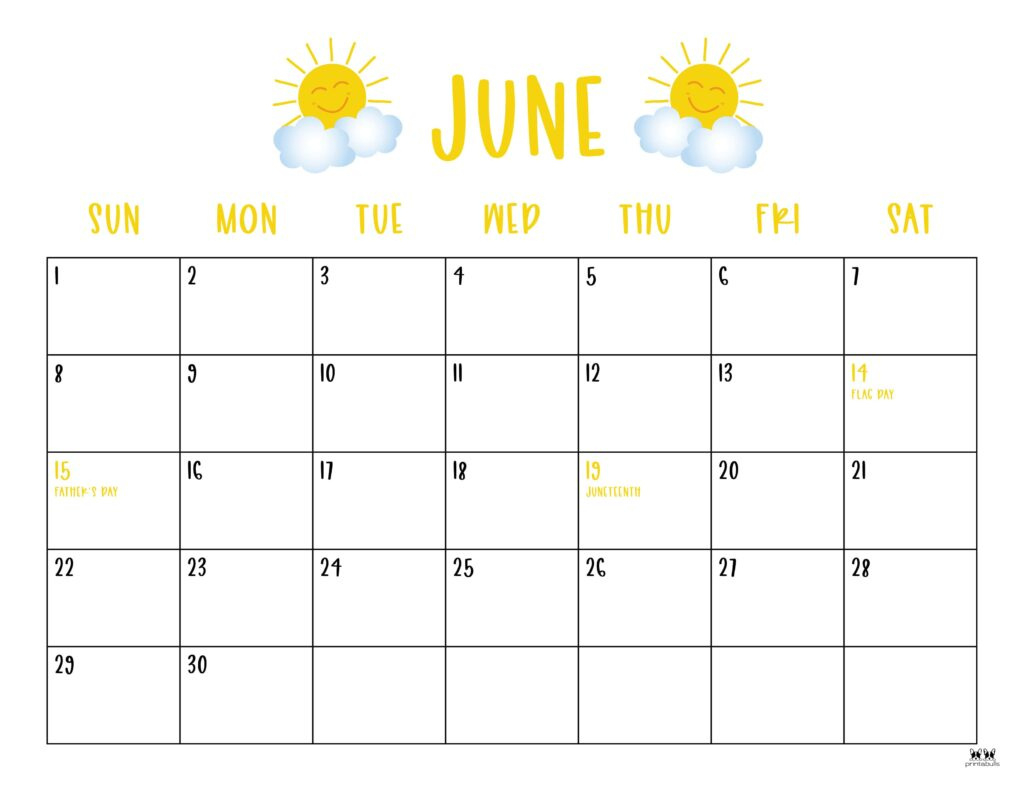 June 2025 Calendars - 107 Free Printables | Printabulls inside June Calendar with Holidays 2025